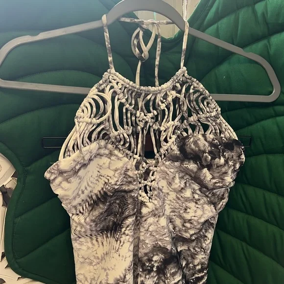 Mikoh crochet high neck halter one piece swimsuit. XL. Grey marble tie dye. - Picture 2 of 8